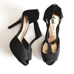 FIONI Night T-strap Black Shimmer Heels Shoes Sz 8